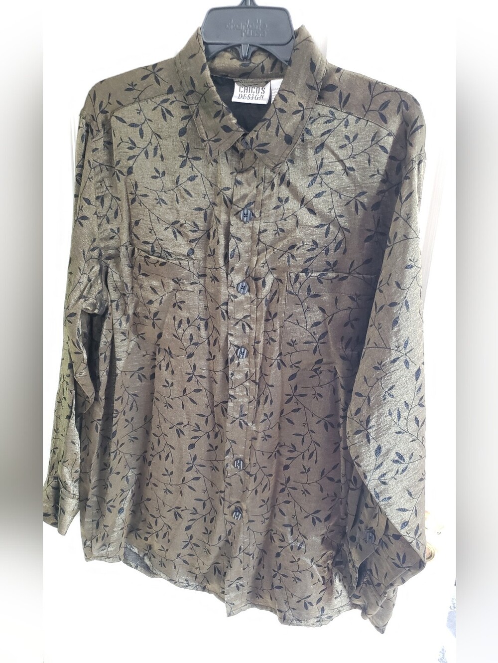 Vintage Chico's Design Blouse, Button-down Long Sleeve, Fall Colors, Botanical.